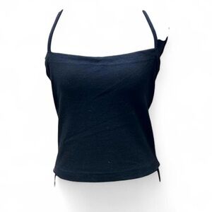 Y2k Energie black halter top stretchy cotton adjustable tie early 2000s mcbling